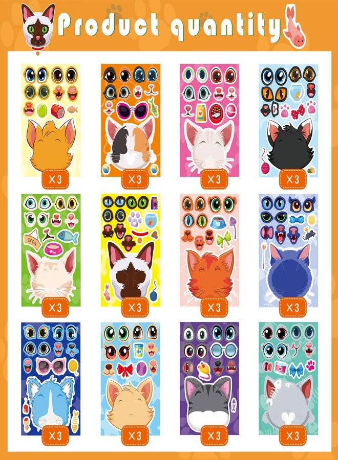OTAITY 36 Sheets Cat Make a Face Sticker Sheets for Kids Todder, Make Your Own Stickers with 12 Cat Face Designs for Kids Birthday Party Favor Supplies Craft - Image 3
